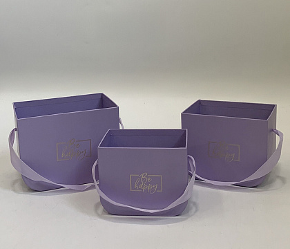 Набор коробок под цветы Сумочки "Be happy" 16,5x12x12,5 см, 14x11x11,5 см, 12,5x9x10 см, 3 шт., сире