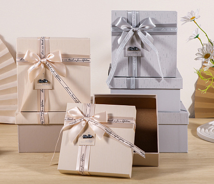 Набор коробок подарочных 19*19*9,5, 17*17*8, 15*15*6,5, 3 шт., св.серый