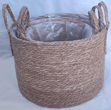 Набор корзин плетеных (рогоз): D38xH29xHH41  BD41, D34xH26xHH36  BD34, D30xH25xHH345  BD30, 3 шт., натур.