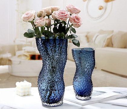 Ваза стеклянная D15 * H30,  1 шт., синий