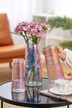 Ваза стеклянная D9 * H20 см, 1 шт, св.розовый