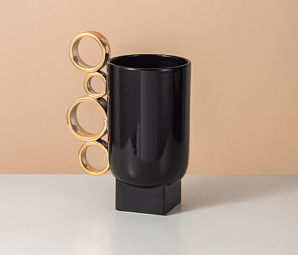 Керамическая декоративная ваза серия "Кольца", цвет черный, 22,5*14,5*30 см