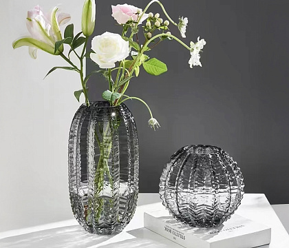 Ваза стеклянная D16 * H28 см, 1 шт., серый