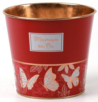 Декоративное кашпо "Бабочки" D13,5XH12,2CM/B10, металл, красный