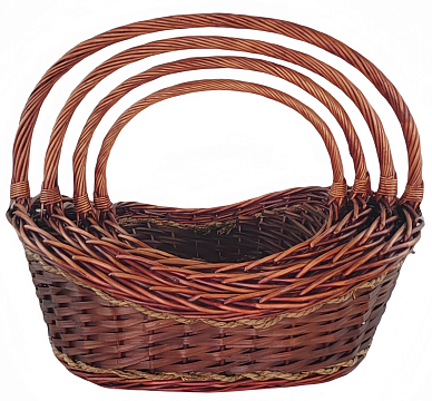 Н-р корзин (ива): 56X38XH15/22XHH46 B40X29, 48X33XH13/20XHH41 B35X25, 40X28XH12/16XHH37 B29X20, 35X22XH10/14XHH31 B24X16, 4 шт., коричневый