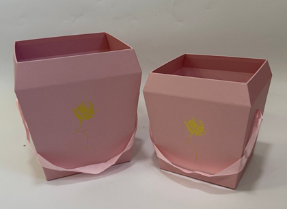 Набор коробок под цветы "Грация" 21x21x25см, 18x18x21 см, 2 шт., св.розовый