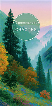 Открытка-конверт "С пожеланием счастья!", размер: 8,3х16,7 см, в упак. 10 шт.