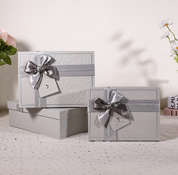 Набор коробок подарочных  29*21*9,5, 26*19*8, 23*17*6,5 см, 3 шт, светло-серый