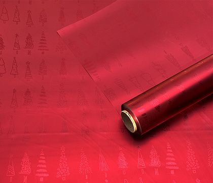Упак. материал флористическая пленка, металлическая Новогодняя, 40 мкр, 58 см х 10 м, красный