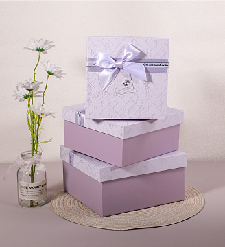 Набор коробок подарочных 19*19*9,5, 17*17*8, 15*15*6,5 см, 3 шт., св.сиреневый