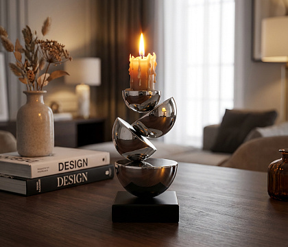 Подсвечник декоративный серия "Баланс", цвет серебро, 8*8*14,5 см