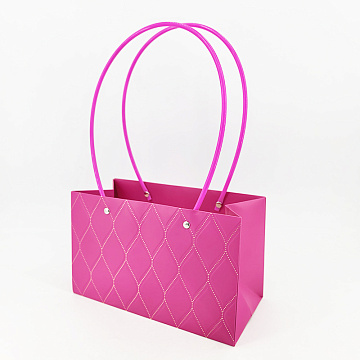 Пакет подарочный тисненый золотым фольгированием, 22*10.5*13.5 см 10 шт./упак., фуксия