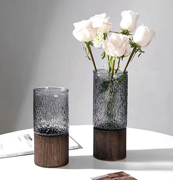 Ваза стеклянная 10*10 * H25 см, 1 шт., серый