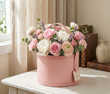 Коробка для цветов с крышкой "Гламурная эстетика" D22*H15,5, 1 шт., светло-розовый