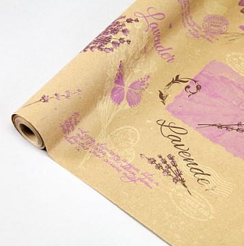  Флористическая крафт бумага "Lavender", 70 см x 10 ярд, бурый / сирень-крем-коричневый