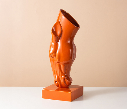 Керамическая декоративная ваза серия "Конь", цвет оранжевый, 19*19*49,5 см