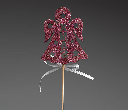 Фигурка декоративная "Ангел" с глиттером на палочке, 34,5x6,3x7,5 см, розовый