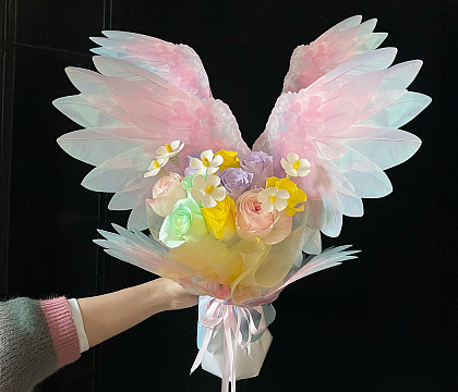 Упак. бумага "Крылья ангела", набор крыло L:50*37см + крыло S:33*22см, 10 наборов (20 шт) /упак, белый с ярко-розовый