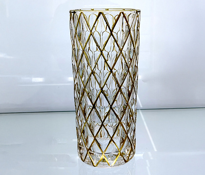 Ваза стеклянная D11,5 * H24,5 см, 1 шт., прозрачный/золото