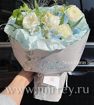 Дизайнерская бумага "Flowers", 53см х 53см, 100г/м2, 10 листов /упак, пастельно-голубой