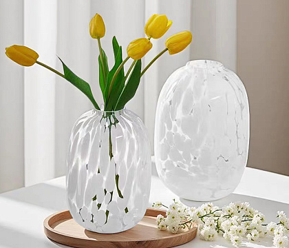 Ваза стеклянная D17 * H25 см, 1 шт., белый