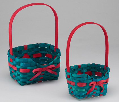  Набор корзин плетеных (секвойя), 21x15x8.5x11.5/30.5см.16x10x7.5x8.5/27см. 2шт., зеленый с красным
