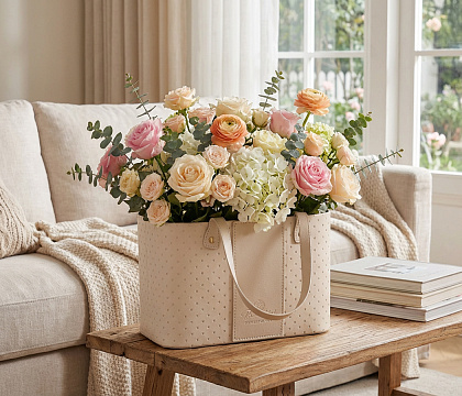 Коробка для цветов "Изысканная простота" 24,5*14*14,5, 1 шт., шампань