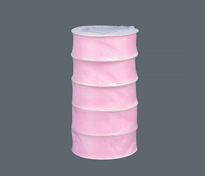 Лента органза на картонн.катушке, 25мм*25ярд, жемчужно-розовый (5 шт/упак)
