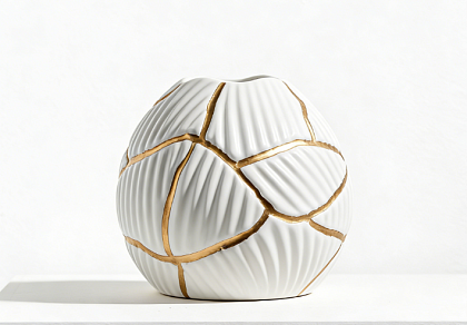 Ваза керамическая, цвет бело-золотой, 15*13 см