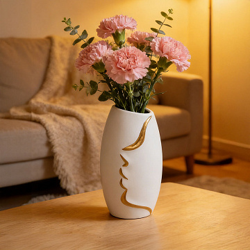 Ваза керамическая, цвет бело-золотой, 12,5*9*23,5 см