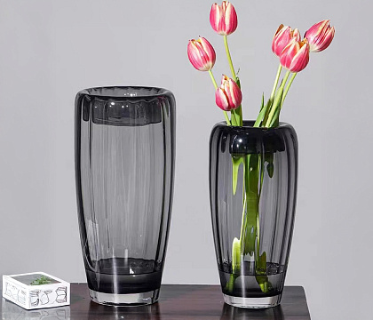 Ваза стеклянная D12,5 * H25 см, 1 шт.,серый