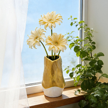 Ваза керамическая, цвет бело-золотой, 13*21,5 см