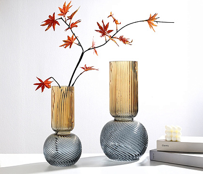 Ваза стеклянная D15 * H30 см, 1 шт., градиент  серый/янтарный