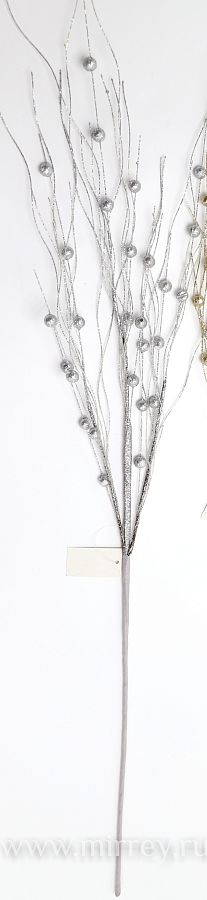 Ветка декоративная с глиттером, 88 см, серебро