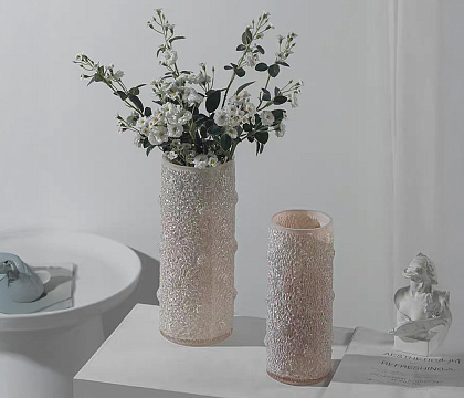 Ваза стеклянная 10 * 10 * H24,5 см, 1 шт., молочный розовый