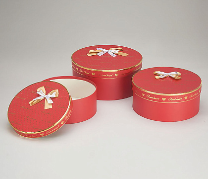 Набор коробок "Шайбы с бантиком", 25,3x11,2H, 23x10H, 21,6x8,3H, 3 шт., красный