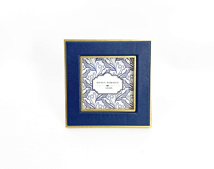 Фоторамка декоративная из МДФ с кожаной отделкой, серия "Элегант", цвет синий, со стеклом, 10x10 см