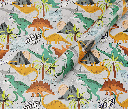 Бумага упаковочная "Динозаврики" 80г/м2, 70х100см, 10 листов/рулон