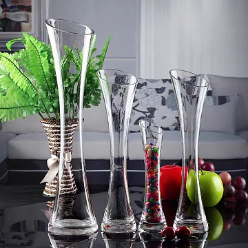 Ваза стеклянная со скошенным краем H30 см, 1 шт, прозрачный