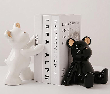 Набор держателей для книг "Мишки" 2 шт., керамика, цвет белый/черный, 13*10*19; 11*15*15 см.