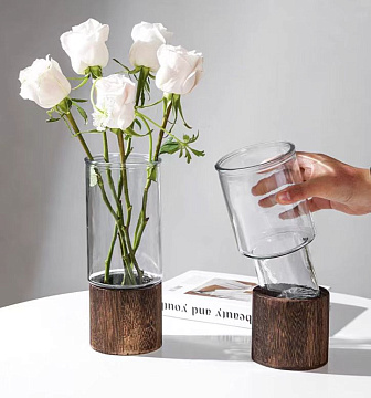 Ваза стеклянная D10 * H20 см, 1 шт., прозрачный