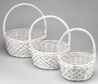 Набор корзин плетеных (ива): D45xH20xHH50   BD36, D37xH17xHH44  BD31, D29xH15xHH38 BD25, 3 шт. белый