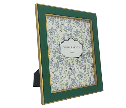 Фоторамка декоративная из МДФ с кожаной отделкой, серия "Элегант", цвет зеленый, со стеклом, 20x25 см