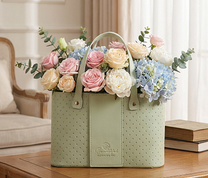 Коробка для цветов "Изысканная простота" 24,5*14*14,5, 1 шт., светло-фисташковый