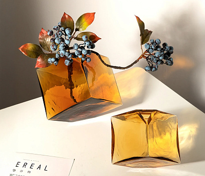 Ваза стеклянная D15 * H15 см, 1 шт., янтарный