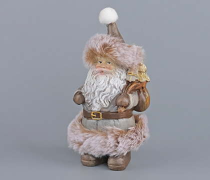 Декоративное новогоднее изделие Санта с елкой , 14.5 см, бежево-серый