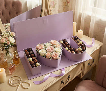 Коробка подарочная "I love you" 45,6×19,5×6,8H см, 1 шт., св.сиреневый