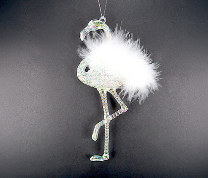 Фигурка декоративная "Фламинго-пушинка с эффектом радуги на подвеске" 15 см. акрил, 1 шт.