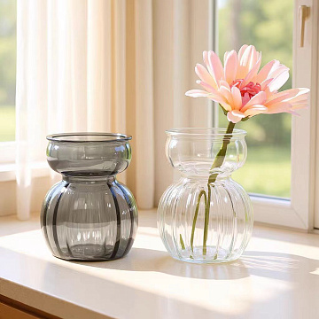 Ваза стеклянная D9,3 * H12,5 см, 1 шт, градиент серый