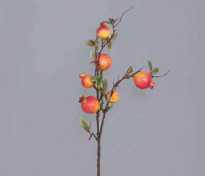 Ветка декоративная с гранатами (плоды D5 см - 3 шт., плоды D4 см - 3 шт.), 76 см, 1 шт.